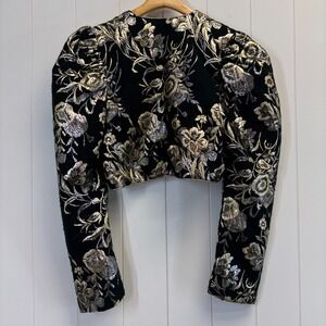 Vintage Loralie Womens 80s Hollywood Glam Floral Shrug Jacket Size S Holiday NYE